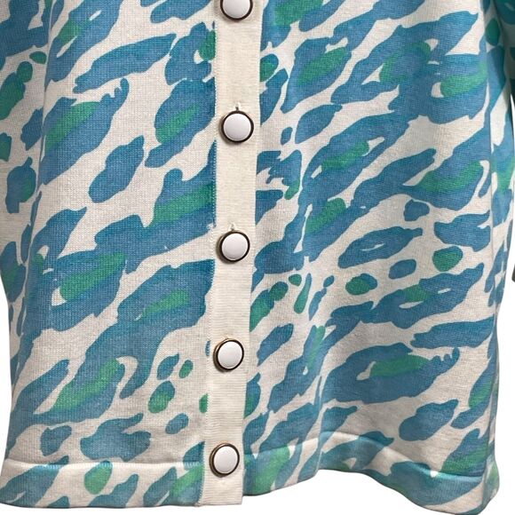 NWT Bob Mackie Wearable Art Cardigan Sweater Size Large Blue Green Animal Print - Picture 7 of 16